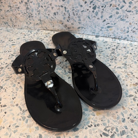 Tory Burch Shoes - Tory Burch Mini Miller Jelly Sandals Black Logo Thong 8.5